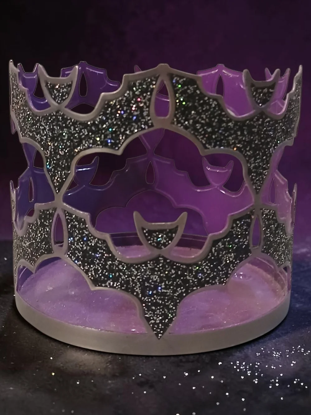 Bath & Body Works Purple and Black Glitter Metal Candle Holder